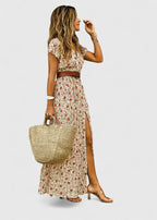 Elena | Short Sleeve Wrap Maxi Dress with Slit for Women