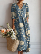 Sophia | V-Neck Floral Midi Dress with Pockets for Women