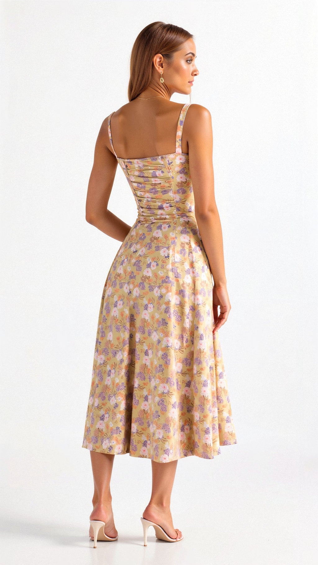Thea | Floral Midi Dress with Sweetheart Neckline for Women