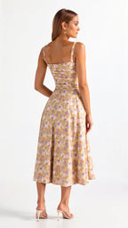Thea | Floral Midi Dress with Sweetheart Neckline for Women