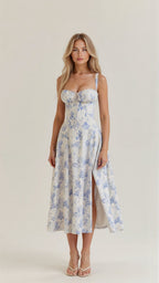 Thea | Floral Midi Dress with Sweetheart Neckline for Women