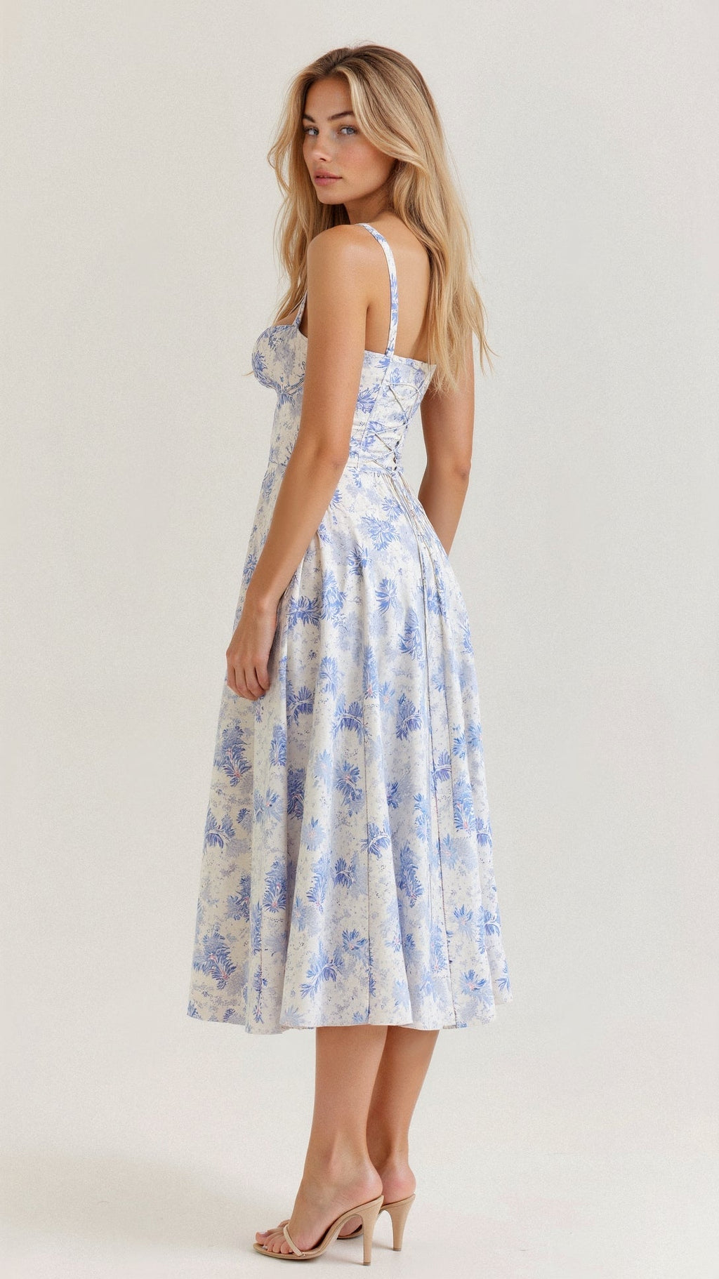 Thea | Floral Midi Dress with Sweetheart Neckline for Women