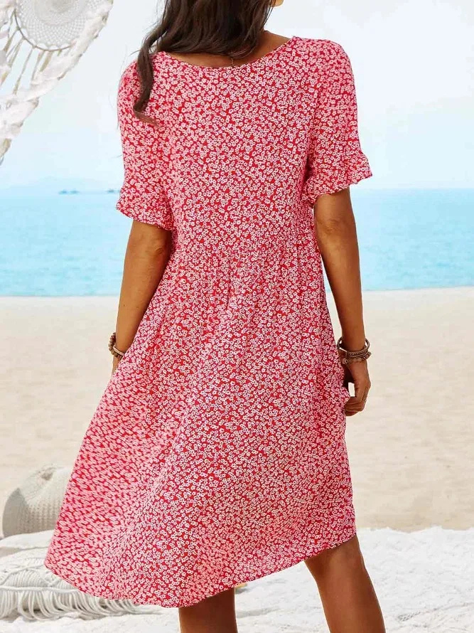 Serenity | Floral A-Line Flutter Sleeve Midi Dress for Women