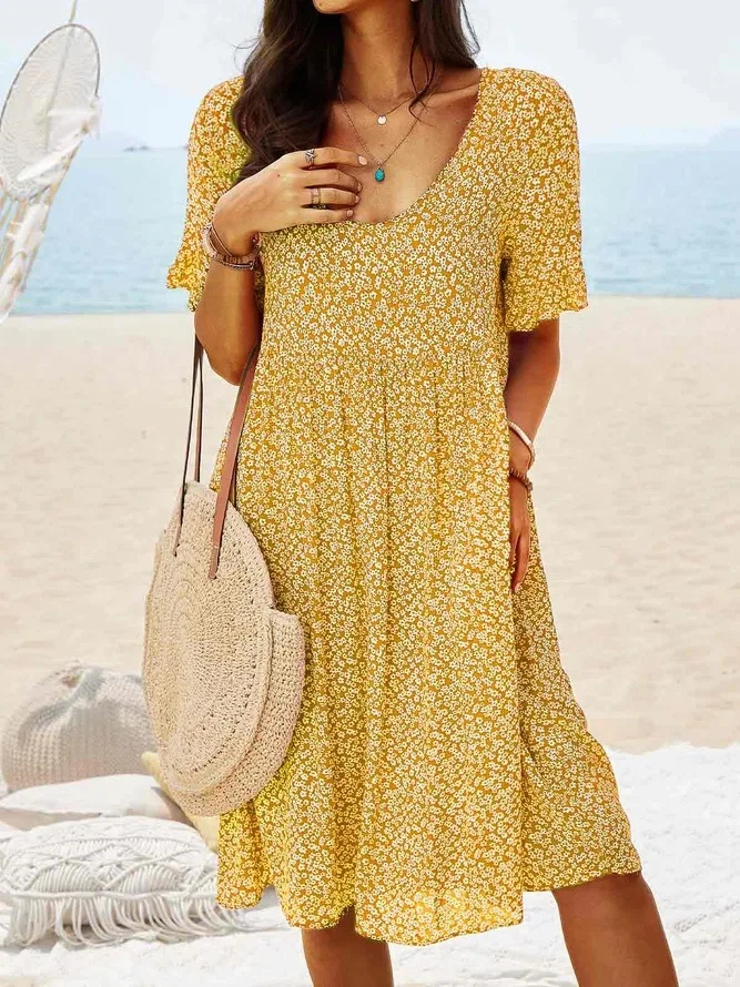 Serenity | Floral A-Line Flutter Sleeve Midi Dress for Women