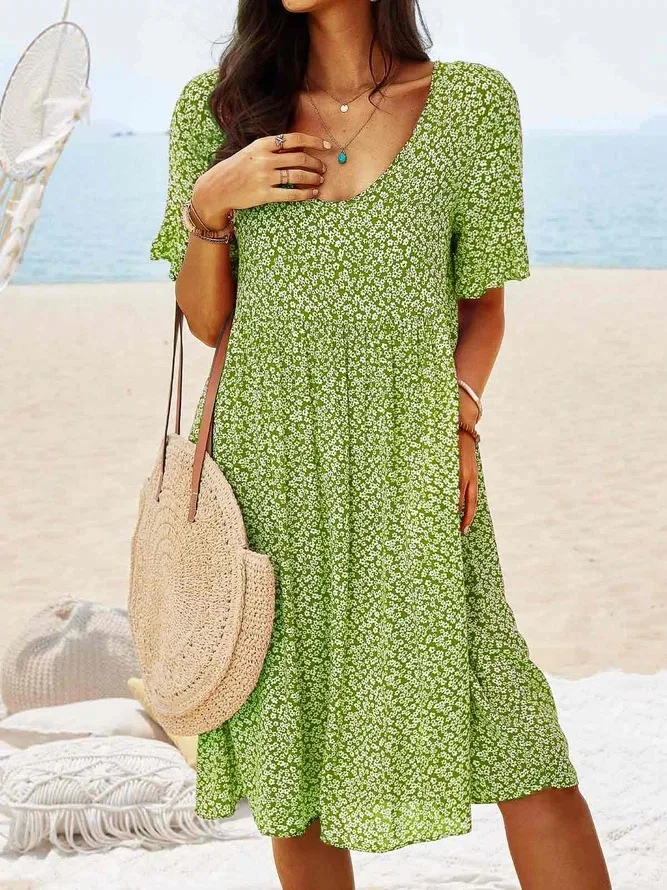 Serenity | Floral A-Line Flutter Sleeve Midi Dress for Women