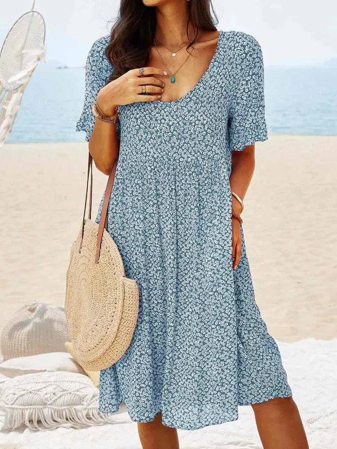 Serenity | Floral A-Line Flutter Sleeve Midi Dress for Women