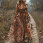 Tania | Embroidered Maxi Dress with V-Neck for Women