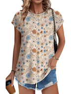 Loretta | Botanical Leaf Print Cap Sleeve Blouse for Women
