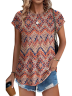Loretta | Botanical Leaf Print Cap Sleeve Blouse for Women