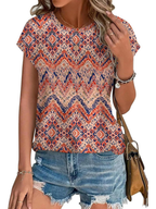 Loretta | Botanical Leaf Print Cap Sleeve Blouse for Women