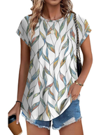 Loretta | Botanical Leaf Print Cap Sleeve Blouse for Women