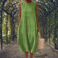 Riley | Embroidered Round Neck Sleeveless Midi Dress for Women