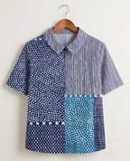 Lydia | Patchwork Print Collared Long Sleeve Blouse for Women