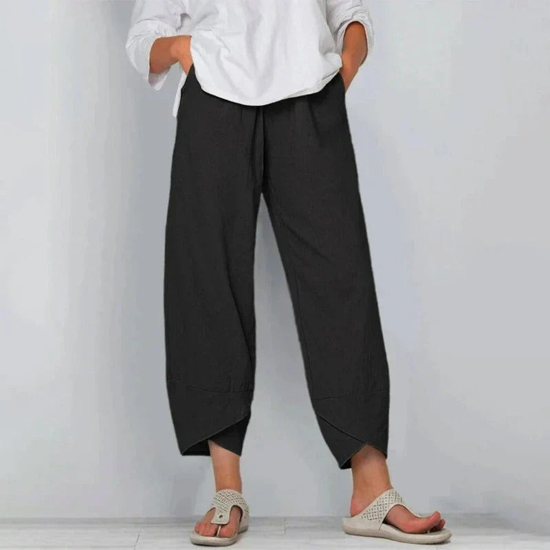 Penelope | Linen Cropped Wide Leg Trousers for Women