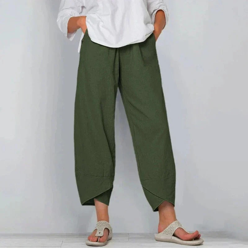 Penelope | Linen Cropped Wide Leg Trousers for Women
