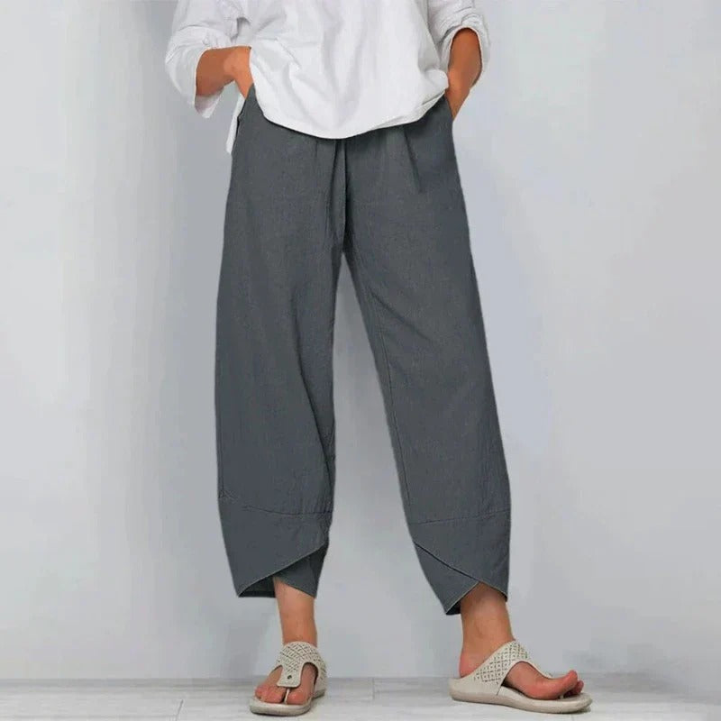 Penelope | Linen Cropped Wide Leg Trousers for Women