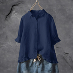 Ruby | Linen Button-Down Shirt with Ruffle Trim for Women