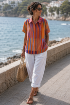 Nina | Short Sleeve Collared Striped Shirt for Women