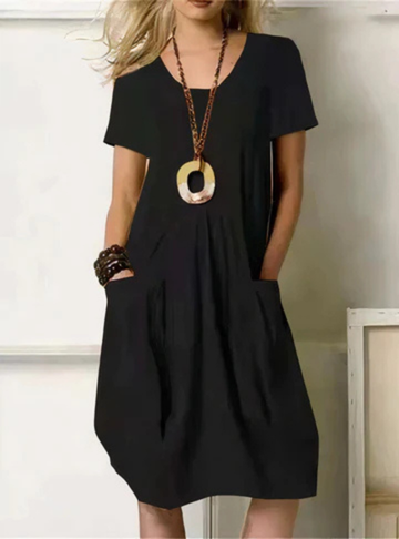 Clara | Short Sleeve Gathered Pocket Midi Dress for Women