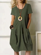 Clara | Short Sleeve Gathered Pocket Midi Dress for Women