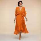 Wrap Midi Dress with V-Neck for Women