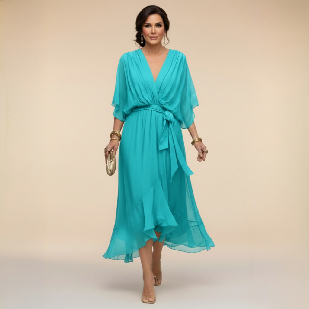 Wrap Midi Dress with V-Neck for Women