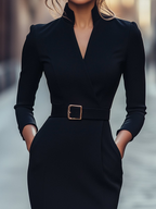 Brooke | Belted V-Neck Midi Pencil Dress for Women