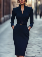 Brooke | Belted V-Neck Midi Pencil Dress for Women
