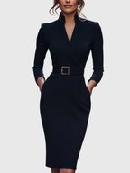 Brooke | Belted V-Neck Midi Pencil Dress for Women
