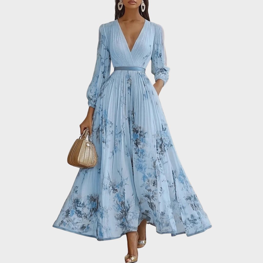 Godiva | Pleated Maxi Dress with V-Neck for Women