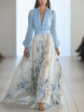 Roisin | Floral V-Neck Maxi Dress with Long Sleeves for Women