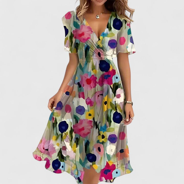 Madison | V-Neck Short Sleeve Midi Dress for Women