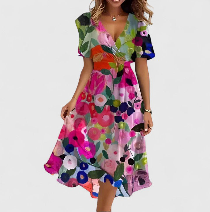 Madison | V-Neck Short Sleeve Midi Dress for Women