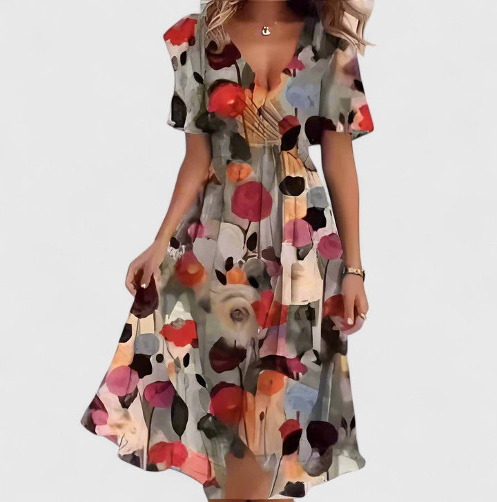 Madison | V-Neck Short Sleeve Midi Dress for Women
