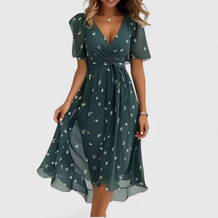 Madison | V-Neck Short Sleeve Midi Dress for Women
