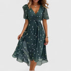 Madison | V-Neck Short Sleeve Midi Dress for Women