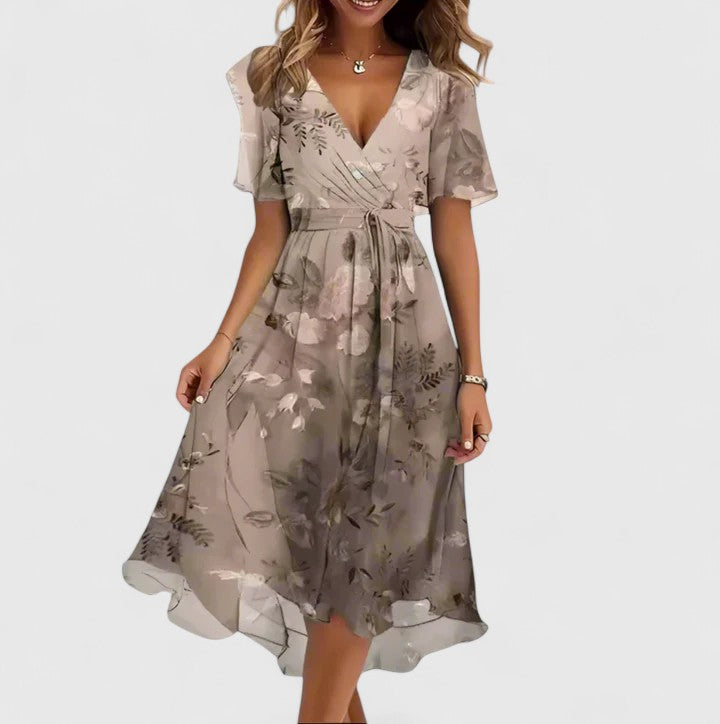 Madison | V-Neck Short Sleeve Midi Dress for Women