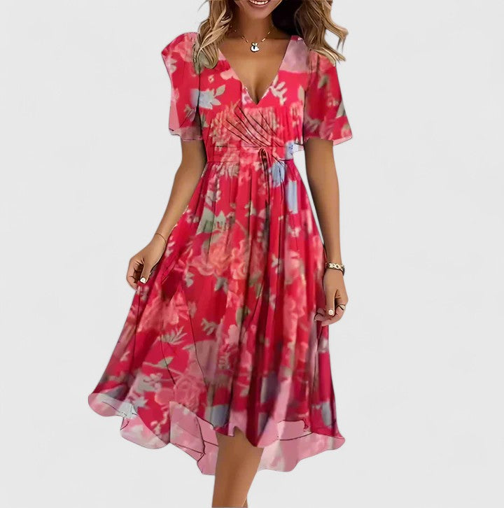 Madison | V-Neck Short Sleeve Midi Dress for Women