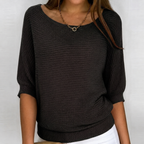 Aurora | Cotton-Blend Ribbed Knit Three-Quarter Sleeves Sweater for Women