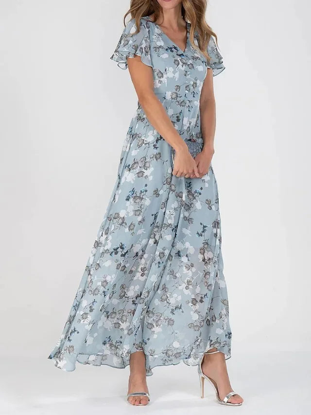 Skylar | V-Neck Flutter Sleeve Floral Maxi Dress for Women