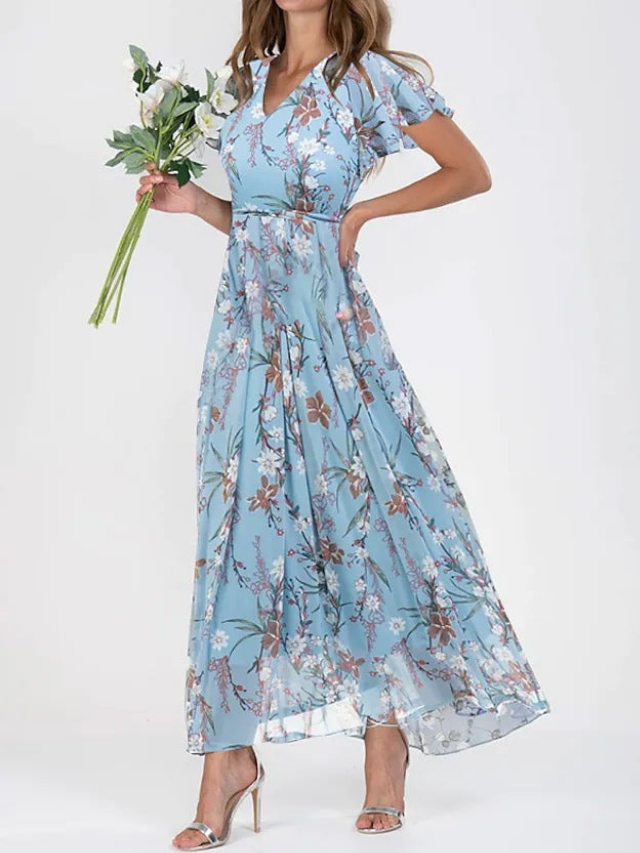 Skylar | V-Neck Flutter Sleeve Floral Maxi Dress for Women
