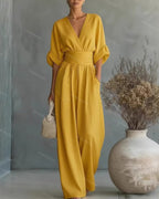 Wrap Maxi Jumpsuit with V-Neck for Women