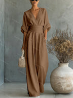 Wrap Maxi Jumpsuit with V-Neck for Women