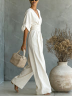 Wrap Maxi Jumpsuit with V-Neck for Women