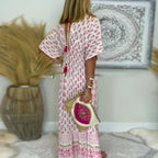 Nova | Boho Print Maxi Dress with Short Sleeves for Women
