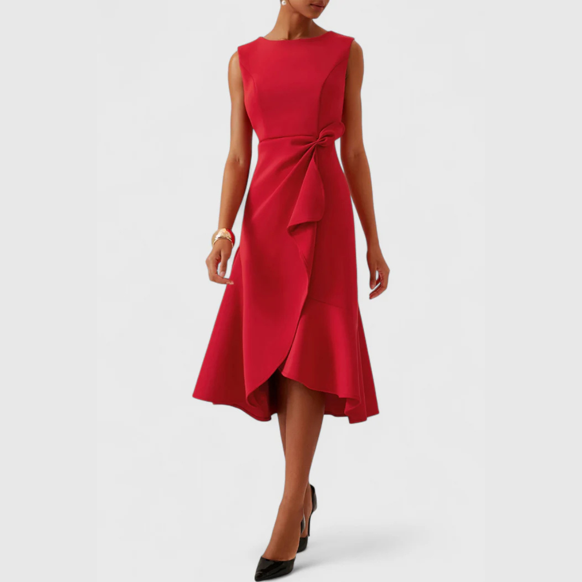 Cora | A-Line Midi Dress with Wrap Detail for Women