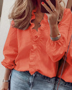Enola | Ruffle-Trim Button-Down Blouse for Women