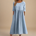 Paisley | Linen Gathered Waist Midi Dress for Women