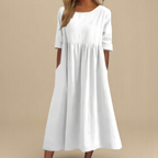 Paisley | Linen Gathered Waist Midi Dress for Women