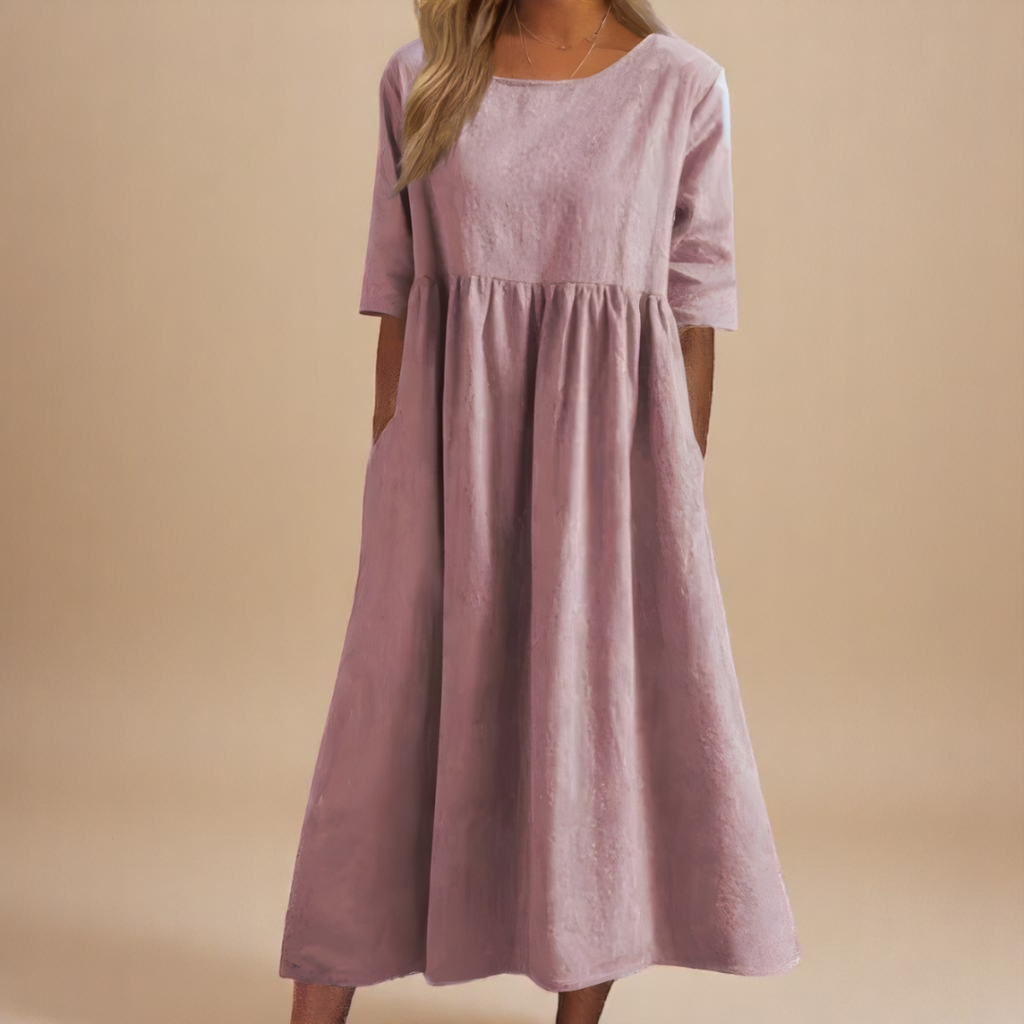 Paisley | Linen Gathered Waist Midi Dress for Women